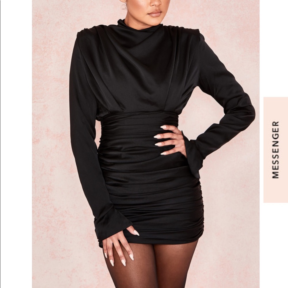 Black satin mini dress